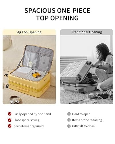 aji Expandable Top Open 26 Inch Checked Luggage with Spinner Wheels, Large Suitcase with TSA Lock, Hardside Travel Luggage Suitcases for Men Women, for 24+Days Travel, Cheese Yellow thumbnail 4