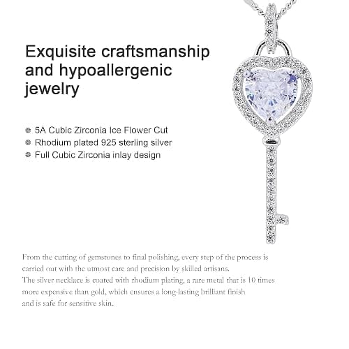 CYNKCNHL Key Heart Necklace Gift for Women, 925 Sterling Silver Pendant | Cubic Zirconia Jewelry Gift for Her, Girlfriend, Daughter – Birthday Valentine Anniversary thumbnail 3