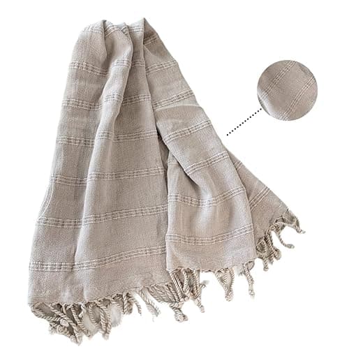 MyAprils Turkish Hand Towels for Bathroom Decorative Towel 100% Cotton Stone Washed Kitchen Towels with Fringe, Farmhouse Bathroom Decor Hand Face Towel 20 x 39 - Stone Beige - Image 1