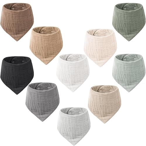 Konssy Muslin Baby Bibs 10 Pack Baby Bandana Drool Bibs 100% Cotton for Unisex Boys and Girls, Soft Absorbent Set for Teething and Drooling - Image 1