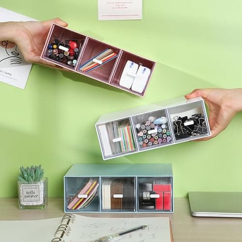 OSteed Desktop Drawers, Desk Organizer with 6 Drawers, Stackable Plastic Storage Box for Home Collection, Cosmetics, Jewelry, Office Supplies (2 Tall Layers, Pink) thumbnail 7