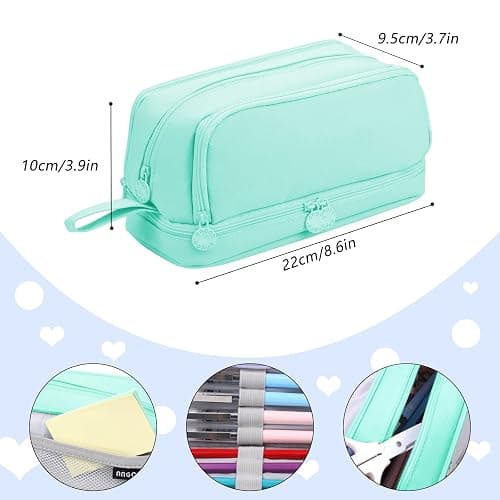 Eucomir Large Stationery Organizer with 4 Compartments - Aesthetic Pencil Case for Kids, Women, Men & Teenagers - Light Green thumbnail 3