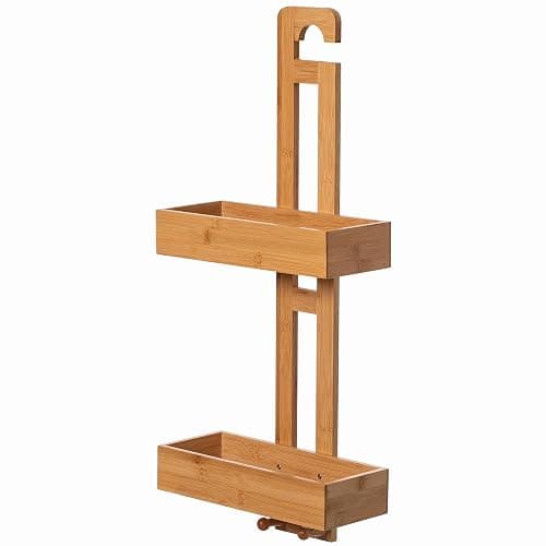 Basicwise Bathroom Multi-function Natural Bamboo Storage Rack Over Shower Head Organizer, Shower Ball, Shampoo, Conditioner, Soap Holder thumbnail 5