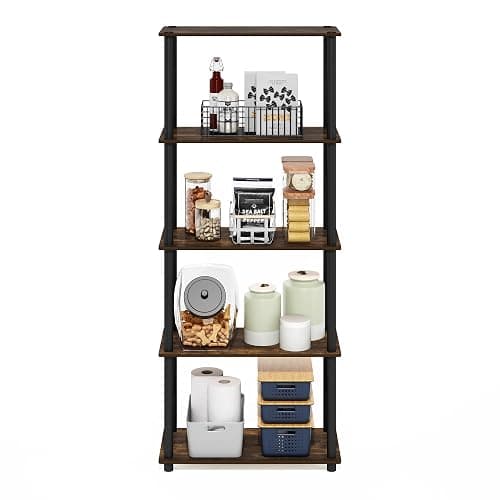 Furinno Turn-N-Tube Storage Shelves, 5-Tier Book Shelf, Corner Shelf, Toolless Open Shelves, for Organization and Storage, Living Room, Garage, Home Office, Amber Pine thumbnail 6