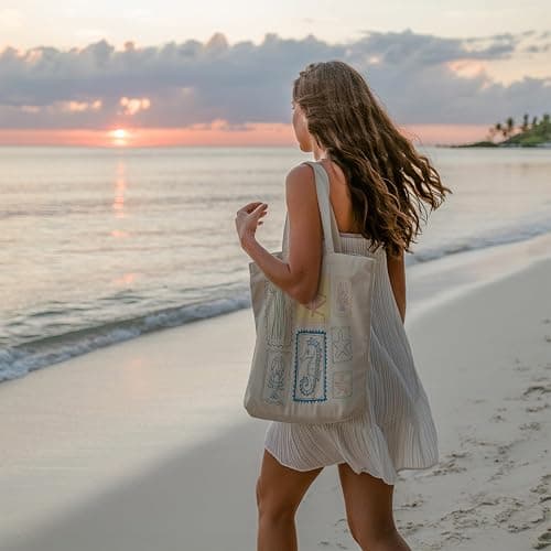 TOTEUSVIA Aesthetic Canvas Tote Bag, Cute Reusable Bags for Women with Inner Pocket thumbnail 6