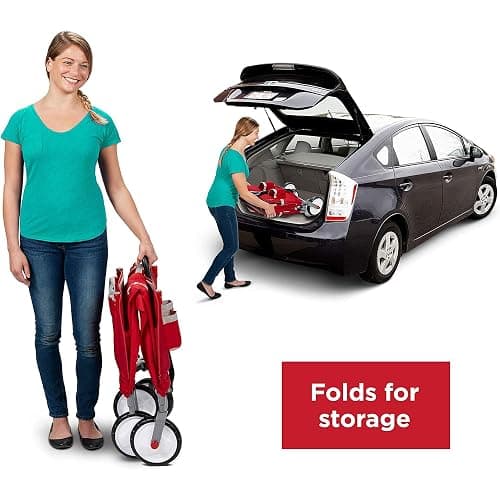 Radio Flyer 3 in 1 EZ Fold Stroller Wagon with Canopy and Adjustable Handle, Red thumbnail 4