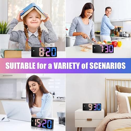 Generico Sveglia da Comodino Digitale, Orologio Digitale con Snooze e Display Luminoso, Grande Schermo LED per Ora/Data/Temperatura, Alimentazione USB e a Batterie, Colorato thumbnail 6