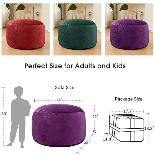 ILPEOD Bean Bag Chairs for Adults - Memory Foam Furniture BeanBag Chair - Kids/Teens Sofa with Soft Micro Fiber Cover - Round Fluffy Couch for Living Room Bedroom College Dorm - 4 ft, Purple thumbnail 3