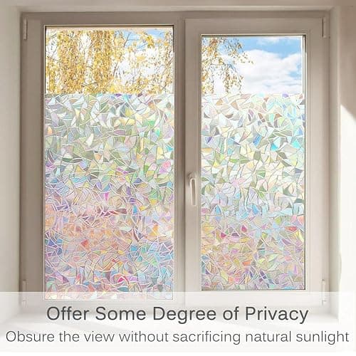 Volcanics Window Privacy Film with Installation Tools, Static Window Clings Vinyl 3D Decals Stickers Rainbow Window Film for Glass Door Heat Control Anti UV 17.5 x 78.7 Inches thumbnail 3
