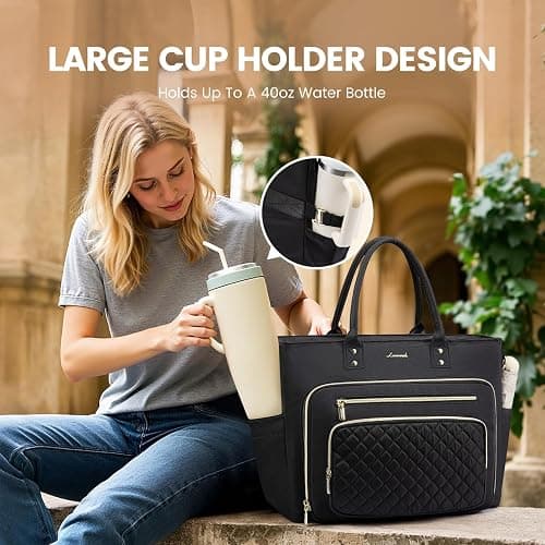 LOVEVOOK Laptop Tote Bag for Women, Work Bags Computer Laptop Bag, Teacher Tote Bag, Professional Briefcase Business Large Purses Handbag, Black, 17 Inch thumbnail 5