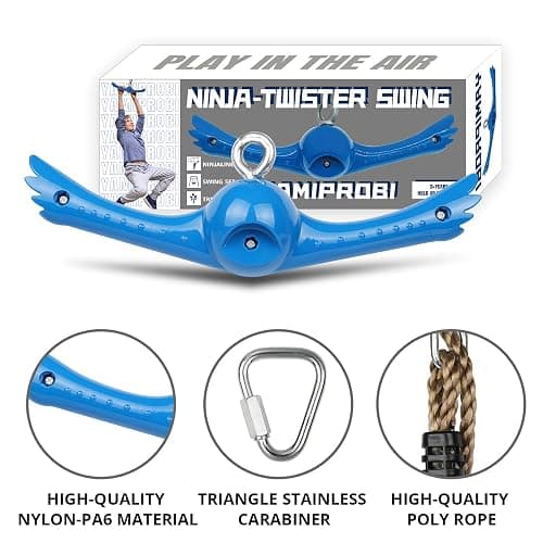 YAMIPROBI Ninja-Twister Swing Spins Set: Slackline Attachments - 360° Handle Twist-Spin Flips Toy Activate Ninja Powers Warrior Accessories Kids Hang Toys for Playground Backyard Blue thumbnail 4
