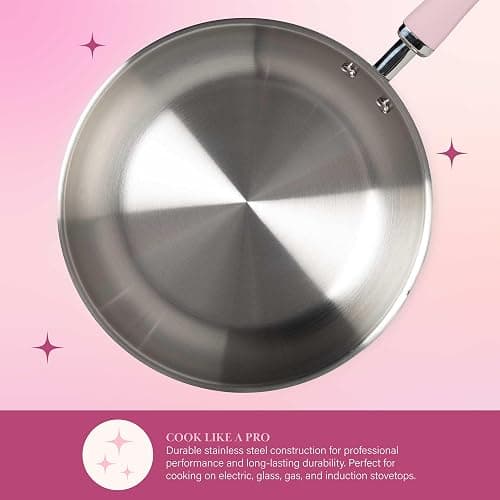 Paris Hilton Stainless Steel Pots and Pans Set with Stay-Cool Pink Handles, Tempered Glass Lids, Bonus Heart Shaped Measuring Cups and Spoons, Dishwasher Safe Cookware, 10-Piece Set thumbnail 5