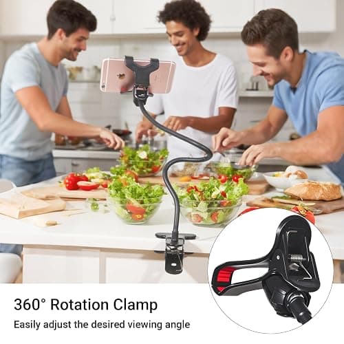 Kuryai Gooseneck Bed Phone Holder, Flexible Long Arm Clip On Phone Holder for Bed, Desk, Headboard, Bedside, 360 Adjustable Cell Phone Clamp Mount Stand, All 4-7" Cellphone thumbnail 4