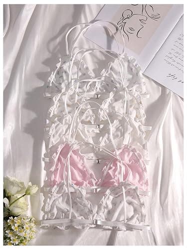 MakeMeChic Women's 5 Piece Cute Bras Floral Print Lettuce Trim Wireless Bralettes thumbnail 2