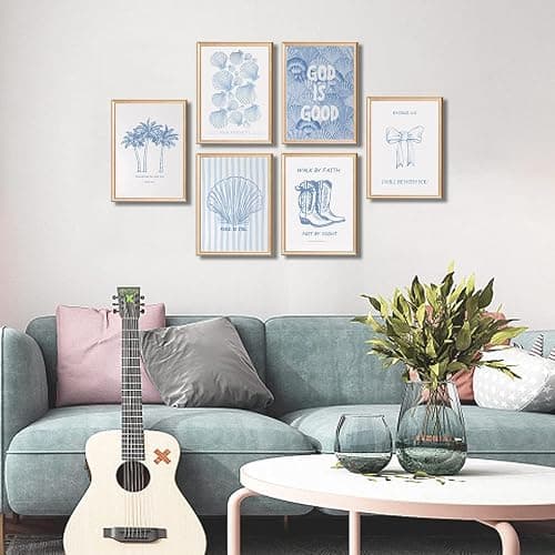 6 Pcs Coastal Christian Wall Art Blue Seashell Scripture Quote Wall Decor Pictures Coastal Granddaughter Preppy Religion Aesthetics Posters Prints for Living Room Bedroom Home Decorations Unframed thumbnail 7