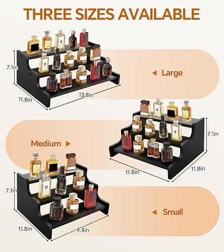 Wooden Cologne Organizer for Men, Perfume Organizer Stand, Cologne Stand with Anti-Slip Washers, Wooden Display Risers Stand for Figures, Fragrances, Dessert, Cupcake, Makeup (Black, 3-tier-9.4in) thumbnail 7