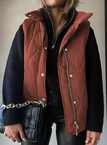 EVALESS Cropped Puffer Vest Women Lightweight Quilted Stand Collar Sleeveless Jackets Fall Winter 2025 Button Zip Up Coat thumbnail 2