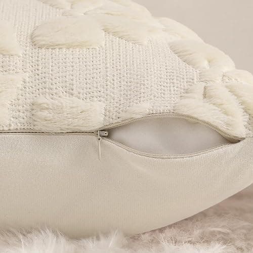 decorUhome Beige Bow Cute Girl Faux Fur Throw Pillow Covers 20x20 Set of 2 | Pillow Covers Coquette Aesthetic Plush Wool Modern Farmhouse Decorative Pillowcase for Preppy Bedroom Couch Sofa Decor thumbnail 8