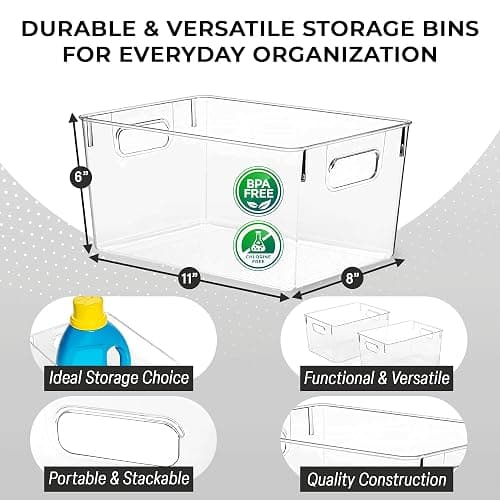 ClearSpace Clear Plastic Storage Bins – Pantry Organizers & Storage Containers, Cabinet Organizer - Home Organization Must Haves for Kitchen, Laundry Room, Office, Closet, Garage & Freezer | Clear plastic storage bins for pantry, cabinet, kitchen, laundry, office, closet, garage, and freezer organization thumbnail 3