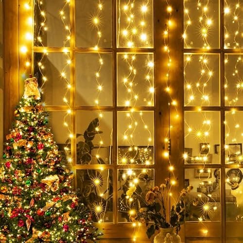 Marco Paul 300 Warm White LED String Curtain Light with 10 Strands USB Hanging Net Lighting Home Party Christmas Waterfall Hanging Plug in String Lights Waterproof Window Lights Durable Oudoor Indoor thumbnail 6
