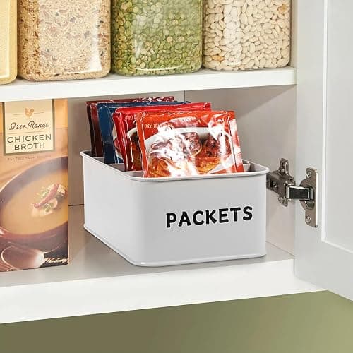 BSTKEY Seasoning Packet Organizer, Food Storage Organizer with Divided 4 Compartments, Metal Storage Caddy for Kitchen Pantry Cabinet, Kitchen Organization Bin for Snacks Spice Packets, White thumbnail 6