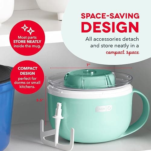Dash My Mug Ice Cream Maker - Makes Single Serving of Gelato, Frozen Yogurt, Sorbet & More - Easy to Clean & Use - Aqua, 2 Bowls thumbnail 7
