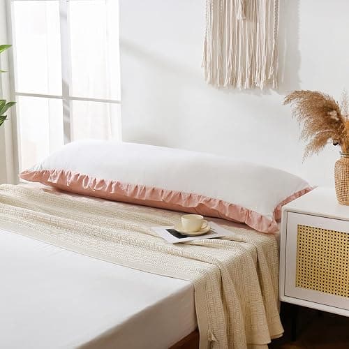 Merryword Pink Body Pillow Cover 20x54inches White and Pink Reversible Long Pillowcase Ruffled Body Pillowcases Cute Pillowcase Pillow Sham (1 Body, White Pink) thumbnail 3