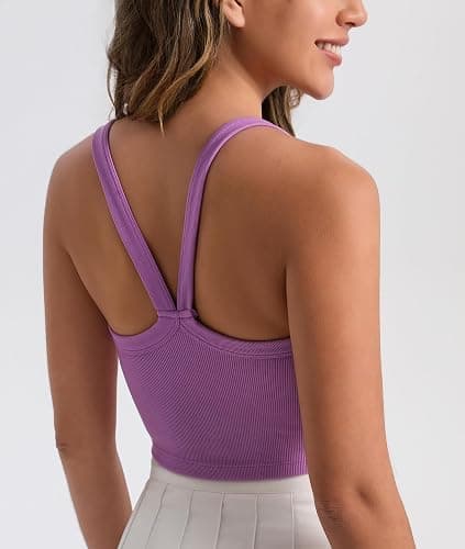 Bicondo Tank Tops for Women Scoop Neck Crop Tops Athletic Workout Tops Cute Seamless Cami Ribbed Tank Top thumbnail 4