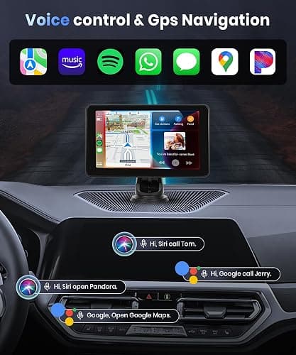 Podofo Wireless Carplay Screen for Car,7inch 1080P HD IPS Touch Screen Portable Car Radio Audio Receivers, Wireless Android Auto Screen 2 Mount/2 Bluetooth/MirrorLink/GPS/Voice Control/AUX/FM Transmit thumbnail 2