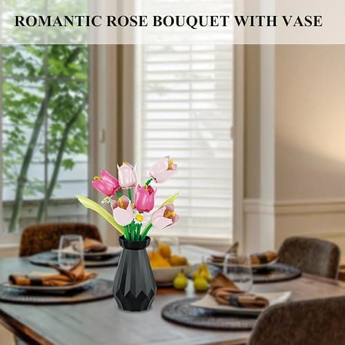 RIESEK Artificial Flower Bouquet Building Set for Adult,Mini Plant Bonsai Tree Friend Set,Botanical Collection Gift for Kid,Tulip Building Blocks with Vase,Birthday Gift for Girl Mom Women Wife thumbnail 4