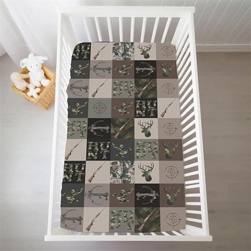 Hunting Patchwork Baby Crib Sheets for Boys Camouflage Deer Duck Hunt Soft Snug Fitted Crib Mattress Covers for 52''x28'' Standard Crib & Toddler Mattress Boy Men Hunting Lovers Gift Bed Sheets thumbnail 8