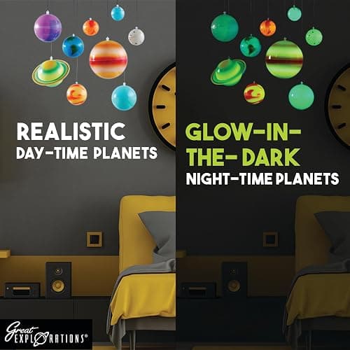 Great Explorations, 3-D Solar System Glow In The Dark Ceiling Hanging Kit 3D Planets and Star Stickers Create the Milky Way Teach Science STEM thumbnail 4