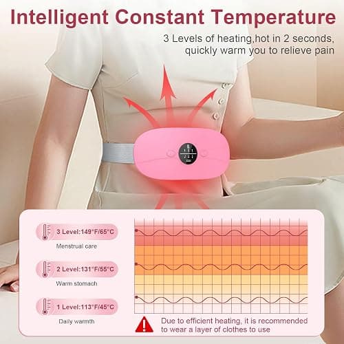 Heating Pad for Period Cramps, 3 Heat Levels and 3 Massage Modes, Portable Heating Pad for Menstrual Cramps Relief, Cordless Electric Period Belt Back Belly Heat Pad, Pink thumbnail 4
