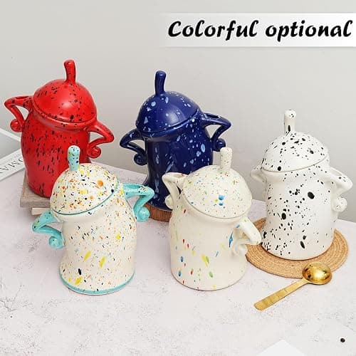 Antetek Canister With Attitude,Large Capacity Cute Sassy Storage Canister,Interesting food jars, stylish airtight large ceramic lids, coffee, tea, sugar and spice storage jars with spoons (Blue) thumbnail 8