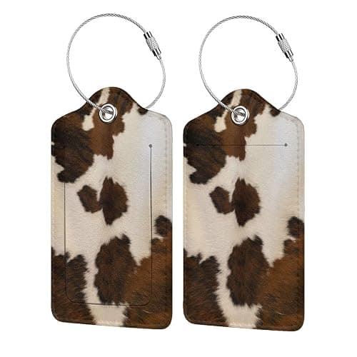 BLOCIT Luggage Tags - 2-Pack PU Leather with Privacy Cover & Stainless Steel Loop - ID Labels for Suitcases & Travel Bags - Cow Hide Brown - Image 1