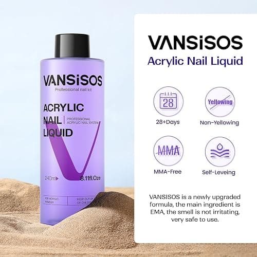 VANSISOS Professional Acrylic Nail Liquid: 8fl.oz Acrylic Liquid for Acrylic Powders Non-Yellowing for MMA-Free DIY Home Nail Salon Use thumbnail 2