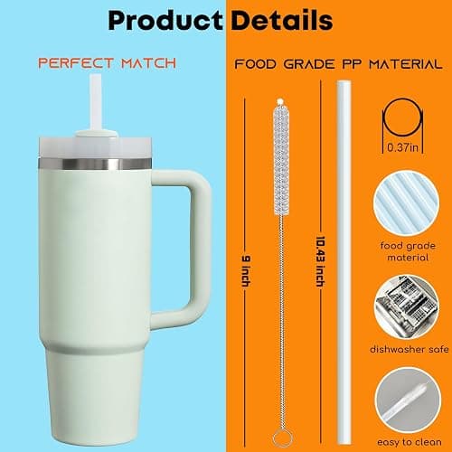 ALINK Clear Replacement Straws for Stanley 30 oz Tumbler, DISHWASHER SAFE, 6 Pack Reusable Plastic Straws Compatible with 30oz Stanley Adventure Quencher Cups, Plus Brush thumbnail 3