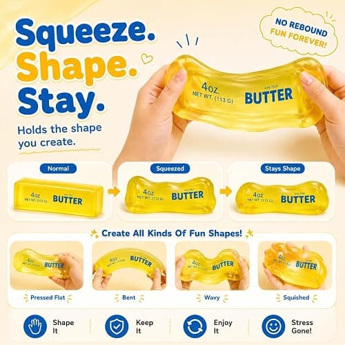 Butter Squishy, Squeeze Soft Butter Luck Squishy Skin Slow Rising Sensory Stress & Anxiety Relief Fidget for Adults Gift Novelty Anxiety Calming Desk Party Favors thumbnail 2