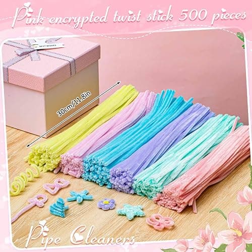 Peryiter 500 Pieces Pipe Cleaners Chenille Stems for Flowers Craft Supplies Bulk Fluffy Fuzzy Sticks for DIY Art Projects Creative Gift Wrapping Party Decorations(Macaron,12 Inch) thumbnail 2