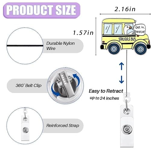 Funny Struggle Bus Badge Reel Retractable, Silly Goose Badge Reel for Nurse Nursing Student RN CNA LPN Medical Worker & Teacher, Funny Goose Badge Holder with Alligator Clip & 24” Durable Nylon Cord thumbnail 2