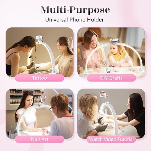Yokilly Half Moon Light for Nail Desk: 29" Foldable Half Moon Desk Lamp with Phone Holder for Beginner - Arch Nail Tech Light with 3 Color Modes & 10 Brightness for Manicure Salon (Diamond, Large) thumbnail 6
