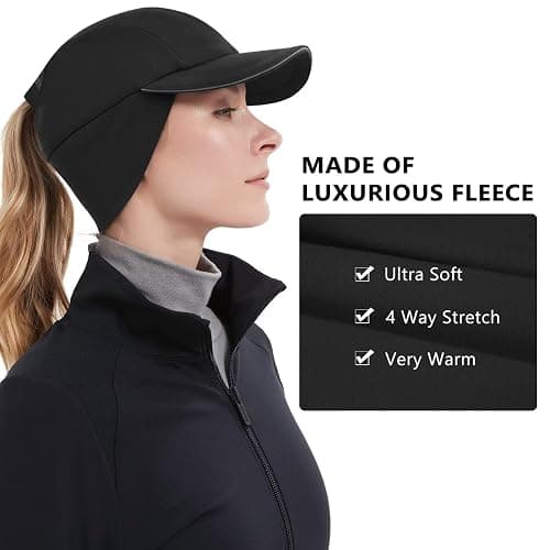 GADIEMKENSD Women's Winter Reflective Fleece Ponytail Hat with Drop Down Ear Warmer thumbnail 2