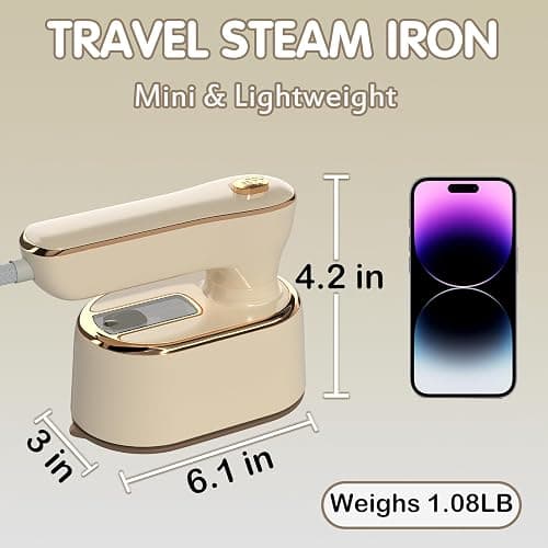 Travel Steamer Iron for Clothes Mini - Portable Ironing Machine Travel Small Size Portable Steamer Travel College Dorm Home Essentials (Beige) thumbnail 2