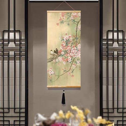 EAPEY 32x14in Asian Scroll Wall Art, Vintage Floral Canvas Prints Paintings, Ready to Hang Home Decor thumbnail 3