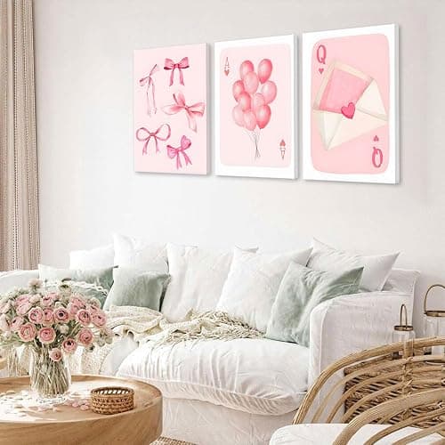 3 Pcs Framed Fashion Pink Bow Canvas Wall Art Preppy Girly Aesthetic Painting Picture Wall Decor Balloon Envelope Prints for College Apartment Girls Bedroom Living Room Home Decoration (12x16 Inch) thumbnail 6