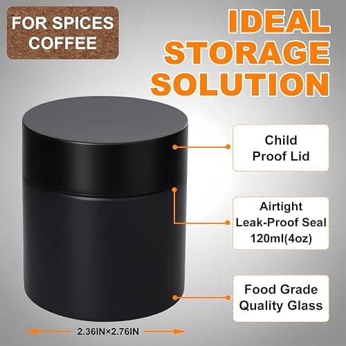 Soluimarex Smell Proof Jar(4 oz),4 Pack Air Tight Herb Container,Thick UV Resistant Jar with Child-Resistant Lid,Black Glass Storage Jars for Coffee/Herb/Tea thumbnail 2