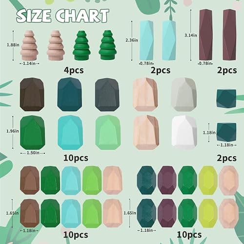 YHHYTOY 40 PCS Wooden Stacking Rocks Building Blocks Forest Theme, Sensory Learning Montessori Toys for 3 4 5 Year Old Kids, Preschool Educational STEM Toys Toddler Games Birthday Gifts for Girls Boys thumbnail 6