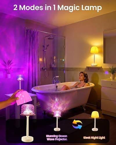 Yoomue Waterproof Shower Lamp with Ocean Wave Projector for Bathroom, Cordless Rechargeable Bath Light with 16 Color Changing,Table Lamp with Soft 360˚Glow for Bathtub, Night Shower & Relaxing Dating thumbnail 2