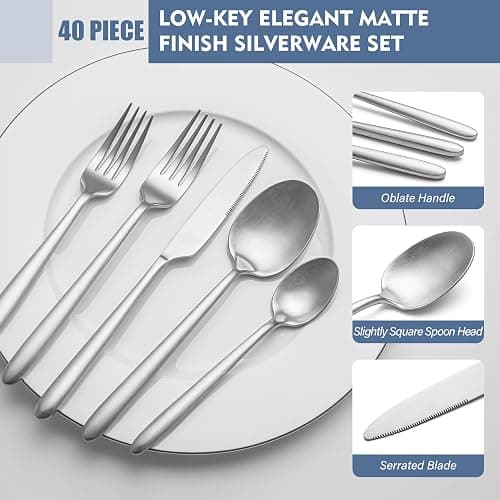 Heavy Duty Silverware Set, EIUBUIE 40-Piece Premium Stainless Steel Flatware Sets For 8, Matte Brushed Finish Cutlery Tableware Modern Kitchen Utensils Set for Home Restaurant, Dishwasher Safe thumbnail 3