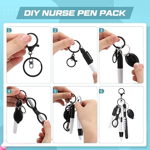 MotiMind 6 Pcs Nurse Pen Set Rn Badge Accessories Essentials, Black | Nurse Marker Pen, Retractable Ballpoint Pen, Keychain Clip, Foldable Scissors, LED Flashlight, Nurse Accessories thumbnail 6